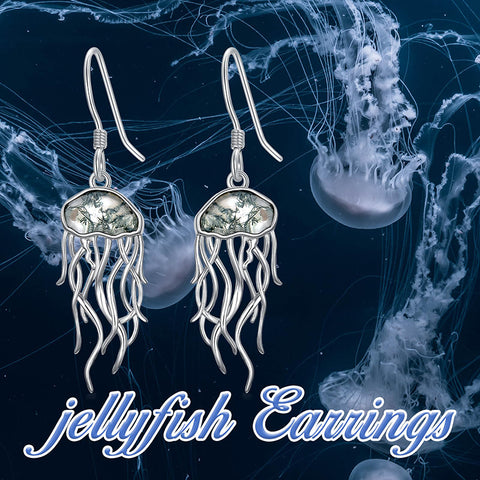 Sterling Silver Moss Agate Jellyfish Dangle Earrings