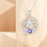 Sterling Silver Pagan Wiccan  Pentagram Triple Moon Pendant Necklace