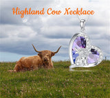 Sterling Silver Heart Crystal Highland Cow Pendant Necklace