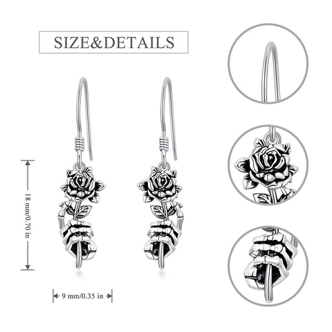 Sterling Silver Gothic Skull Dangle Earrings