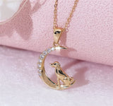 14K Yellow Gold Cubic Zirconia Dog and Moon Pendant Necklace