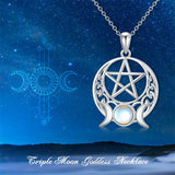 Sterling Silver Pagan Wiccan  Pentagram Triple Moon Pendant Necklace