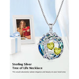 Sterling Silver 2 Heart Birthstone Austrian Crystal Tree of Life Pendant Necklaces