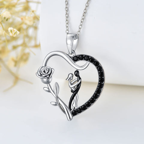 Sterling Silver Hug Couple Pendant Necklace Gift