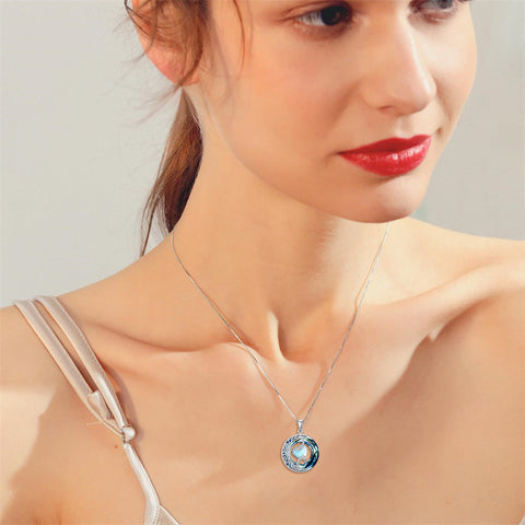 Sterling Silver Crystal Heart Birthstone Moon Star Pendant Necklace