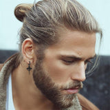 Sterling Silver Cross Hoop Earrings for Men