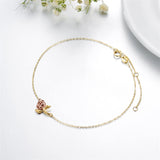 14K Solid Gold Rose Flower Anklet Real Gold Anklet For Women Christmas Gift Sister Girlfriend Friend Beach Jewelry
