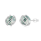 10K 14K 18K Gold Round Moss Agate Stud Earrings