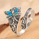 S925 Sterling Silver Turquoise Dragonfly/Highland Cow Spoon Ring Oxidized Wrap Ring  Gifts for Women Girls