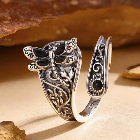 Sterling Silver Dragonfly Ring Butterfly Ring Hummingbird Spoon Ring Oxidized Animal Adjustable Ring for Women