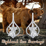 Highland Cow Earrings 925 Silver Highland Cow Dangle Stud Leverback Hoop Earrings Highland Cow with Sunflower Jewelry Highland Cow Gifts for Women