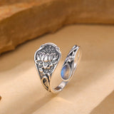 Sterling Silver Moonstone Lotus Spoon Ring