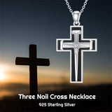 Sterling Silver 3 Nail Cross Pendant Necklace for Men