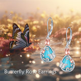 Sterling Silver Teardrop Quartz  Blue Sandstone Moonstone Turquoise Rose Filigree Leverback Earrings