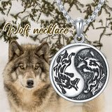 Sterling Silver Yin Yang Wolf Pendant Necklace