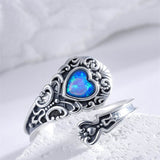 Sterling Silver Vintage Oxidized Opal Spoon Ring