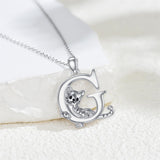 Sterling Silver Initial Cat Pendant Necklace