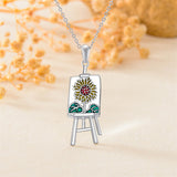 Sterling Silver Drawing Board&Sunflower Painters Pendant Necklace