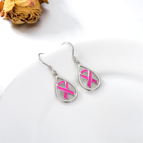 Sterling Silver Breast Cancer Awareness Drop Earrings