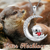 Sterling Silver Birthstone Sea Otter Pendant Necklace