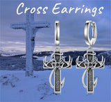 Sterling Silver Cross Hoop Earrings for Men