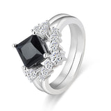 Sterling Silver 2CT Black Moissanite Sets Engagement Ring