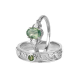 Sterling Silver  10K 14K 18K Gold Personalized Engraved 1 Carat Moss Agate Matching Rings for Couples