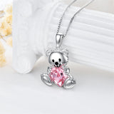 Sterling Silver Crystal Moonstone Teddy Bear Pendant Necklace