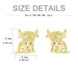 10K 14K 18K Solid Gold Highland Cow Stud Earrings