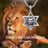 Sterling Silver Star Of David Lion Pendant Necklace