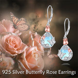 Sterling Silver Teardrop Quartz  Blue Sandstone Moonstone Turquoise Rose Filigree Leverback Earrings