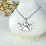 Sterling Silver Paw Print Urn Necklace for Ashes wiht Engraved