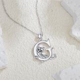 Sterling Silver Initial Cat Pendant Necklace