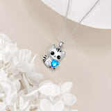 Silver Cat 12 Month Birthstone Pendant Necklace