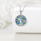 Cat Necklace for Women Sterling Silver Tree of Life Pendant Necklace Abalone Jewelry Gifts