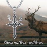 Sterling Silver  Deer_Antler Cross Pendant Necklace