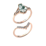 10K 14K 18K Gold Natural Moss Agate Ring Set Engagement Ring