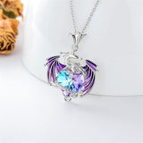 Sterling Silver Birthstone Heart Shaped Crystal Wyvern Pendant Necklace