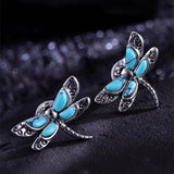 Sterling Silver Turquoise Dragonfly Stud Earrings