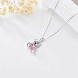 Sterling Silver Crystal Moonstone Teddy Bear Pendant Necklace