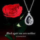 Sterling Silver Black Onyx Rose Hummingbird Urn Necklace for Ashes