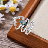 Sterling Silver 10K 14K 18K Gold  Personalized Engraved Natural Moss Agate Rings