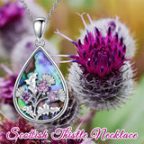 Sterling Sliver Scottish Thistle  Abalone Shell Pendant Necklace