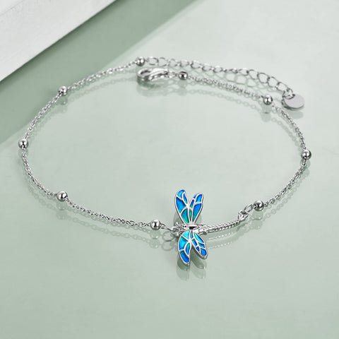 Sterling Silver Dragonfly Single Layer Anklet