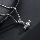 Sterling Silver Thor Hammer Pendant Necklace with Stainless Steel Chain