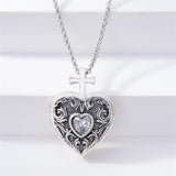 925 Sterling Silver Birthstone Vintage Cross Heart Shaped Photo Pendant  Necklace