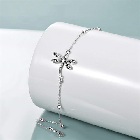 Sterling Silver Dragonfly Single Layer Anklet