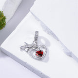 Sterling Silver Cubic Zirconia Heart Birthstone  Airplane Charm Beads