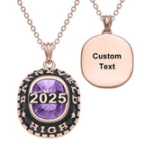 Sterling Silver Personalized Birthstone Engraved Class Graduation Pendant Necklace Graduation Gift