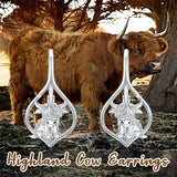 10K 14K 18K Solid Gold Highland Cow Leverback Earrings